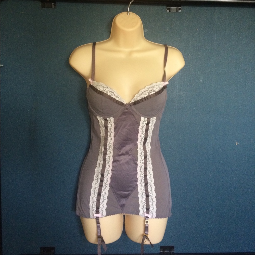 Victoria's secret gray 1 Pc  slip with Garters 34c